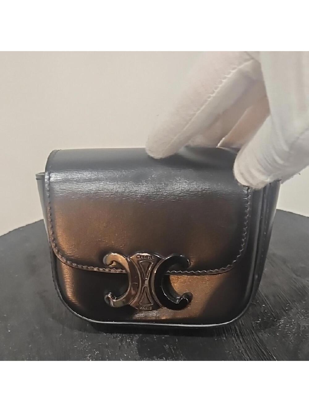 Celine Black Leather Triomphe Mini Crossbody Wallet